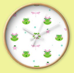 Cute Frog And Dragonfly Pattern Wall Clock frog room decor kids rooms frog theme
