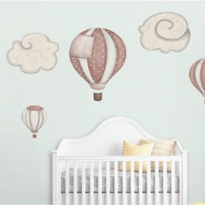 Up, up, and away! This delightful hot air balloon and cloud wall sticker set by My Wonderful Walls is perfect for your baby nursery and will draw children into a time of wonder, excitement, and discovery. Choose from these 4 different color schemes: Chestnut, Blush, Spring, and Tutu. In this set you'll receive 3 large hot air balloon wall stickers and 3 large cloud wall decals. This hot air balloon baby room wall mural looks great by itself, but it can also be purchased along with other designs in our Classic Nursery collection, which includes a carousel, storks, teddy bears, rabbits, dolls, and more! Decorating any room large or small is truly fun and easy with wall decals from My Wonderful Walls, as all our wall stickers are mess-free and repositionable. Just peel and stick! 