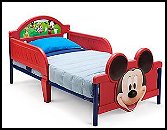 The Disney Mickey Mouse 3D Bed is perfect for transitioning your little one from crib to big bed. Features a high quality plastic and metal frame making it lightweight yet sturdy for strength and durability that will last. The bed is built low to the ground for easy child access and comes with side rails for safe and secure sleeping. A cheerful Mickey inspired design theme featuring your child's favorite Disney characters on the headboard and Mickey Mouse on the footboard making it a must have. The bed uses a standard crib mattress