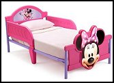 Disney Minnie Mouse 3D Toddler Bed is perfect for transitioning your little one from crib to big bed. Features a high quality plastic and metal frame making it lightweight yet sturdy for strength and durability that will last. The bed is built low to the ground for easy child access and comes with side rails for safe and secure sleeping. A cheerful Minnie inspired design theme featuring your Minnie Mouse on the headboard and footboard making it a must have.