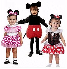 Dress up as everyone's favorite mouse in this adorable mickey costume! Includes the body suit with attached hood. Available in Infant/Toddler size 12-18 months. This is an officially licensed Disney costume. magical little mouse in this sweet disguise! Baby Minnie costume includes a dress with sequined design, polka-dot skirt and a character headband with mouse ears and polka-dot bow. Dress her up as Mickey's sweetheart in this precious costume! This darling Disney disguise includes a pink dress with a polka-dot fuchsia overlay and a mouse-eared headband.
