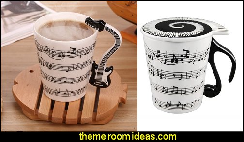 Musician Coffee Mug Musical Notes Design Guitar Handle Coffee Mugs MUSIC DECOR