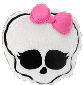 plush decorative pillow is perfect for the die-hard Monster High fan! It's super soft and cushy. The main color is snow white and the outline of the skull with eyes and nose are in black. The pink satiny bow attached is an actual 3 dimensional bow! Very cute. - punk bedroom decor 